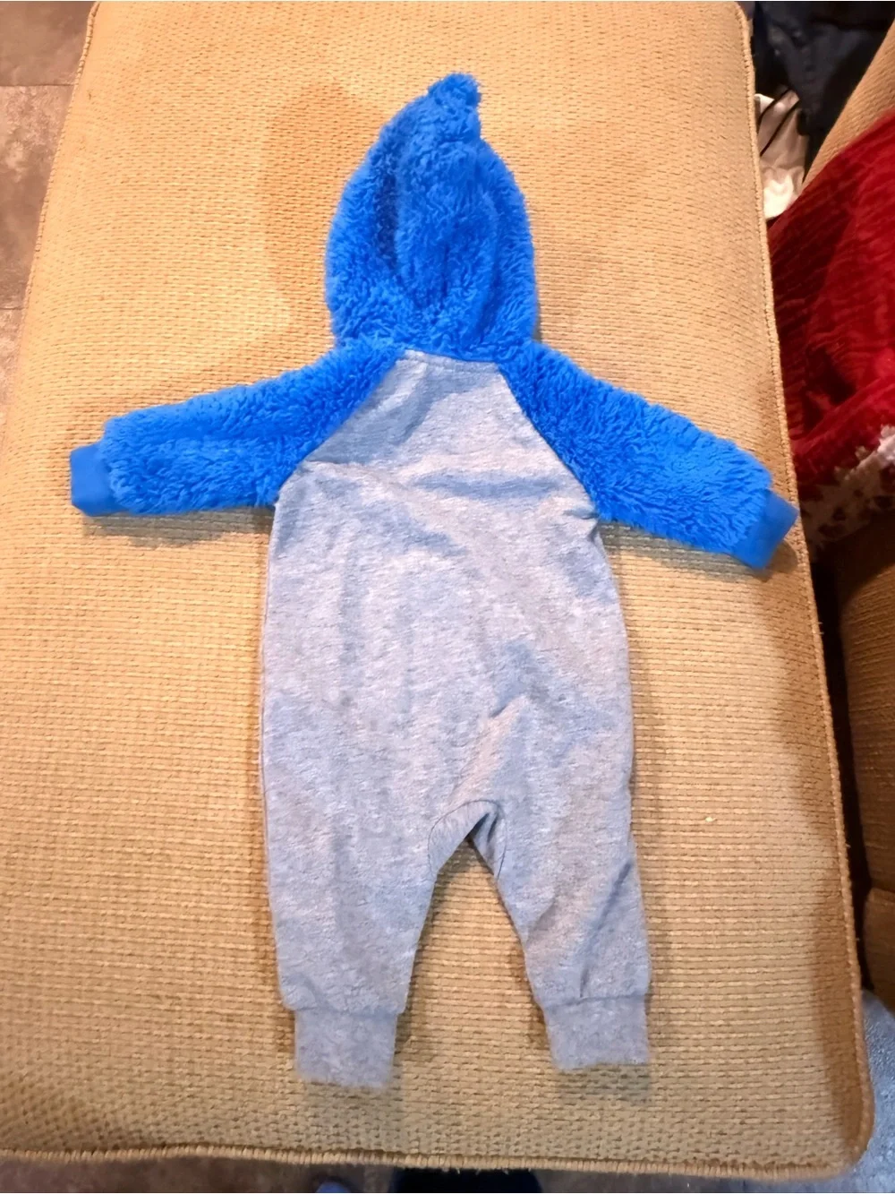 Nike Baby 3M Fuzzy Sherpa Hooded Romper Coverall Blue Gray Neon Zip